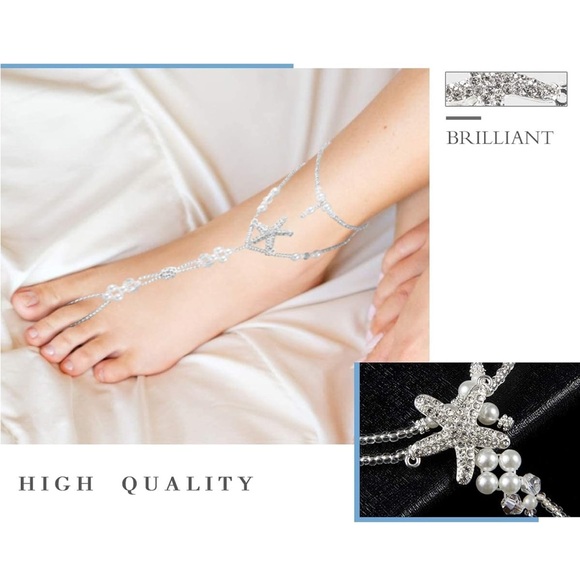 Elegant Faux Pearl and Silver Beaded Foot Jewelry with Starfish - Picture 5 of 5